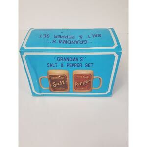 Grandmas Beer Mug Salt and Pepper Set Shakers Large Folk Art Country Decor 4"